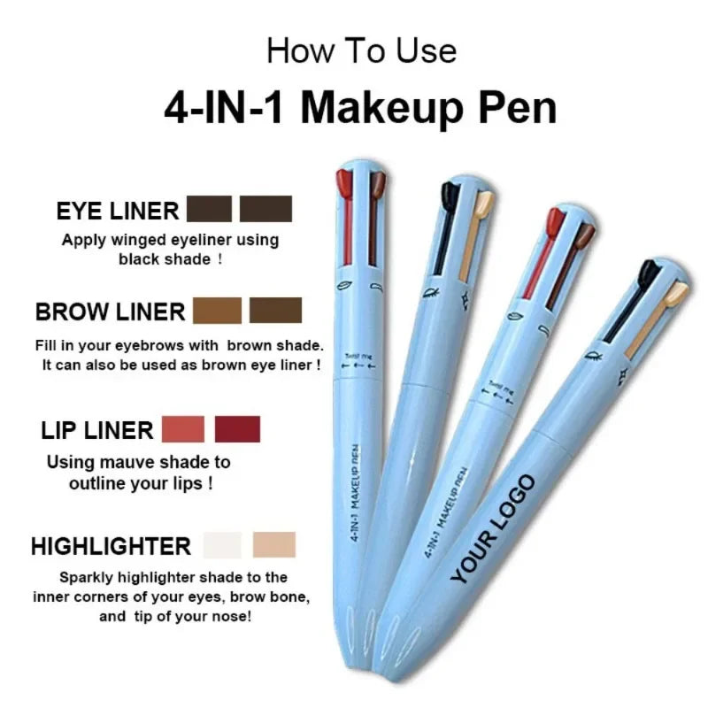 Multi-Effect 4 in 1 Eyeliner Eyebrow Pencil Contour Pen Long Lasting Waterproof Cosmetics Eyeliner Makeup Pencil Lip Liner Pen